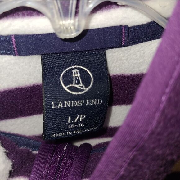 Land's End Striped Purple Fleece Pullover - Picture 7 of 9